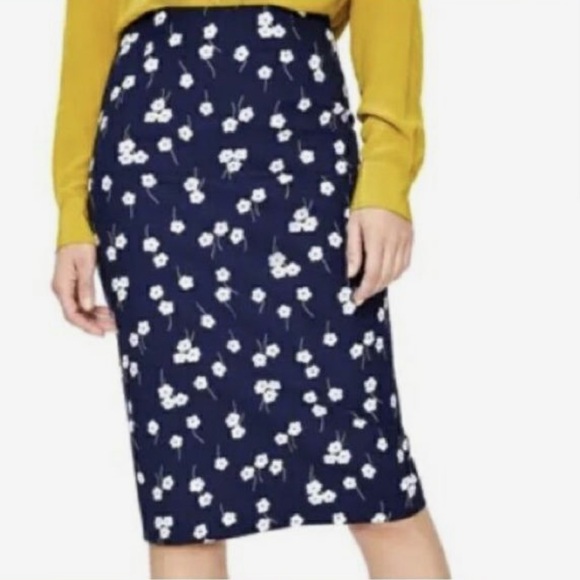 Boden Navy Floral Pencil Skirt 4L - Picture 2 of 8